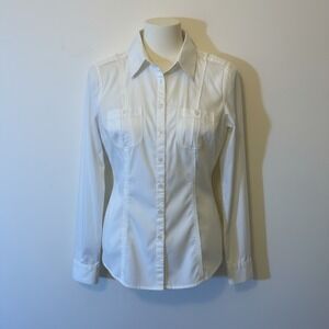 WHBM White Button Down Utility Shirt Minimalist Officecore Blouse M